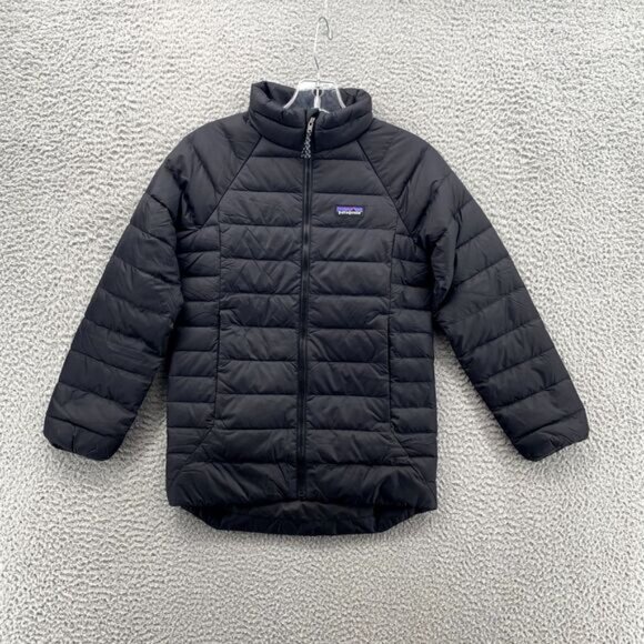 Patagonia Puff Down Jacket Kids Medium (10) Black Drop-Tail Sweater Slim Outdoor - Picture 4 of 14